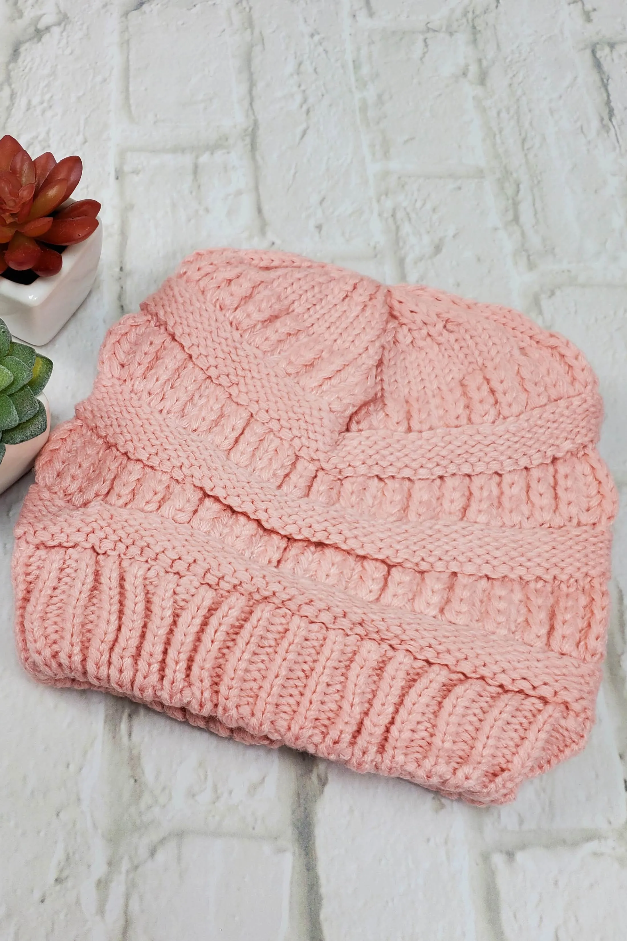 #10 Pink Ponytail Pom-Pom Beanie