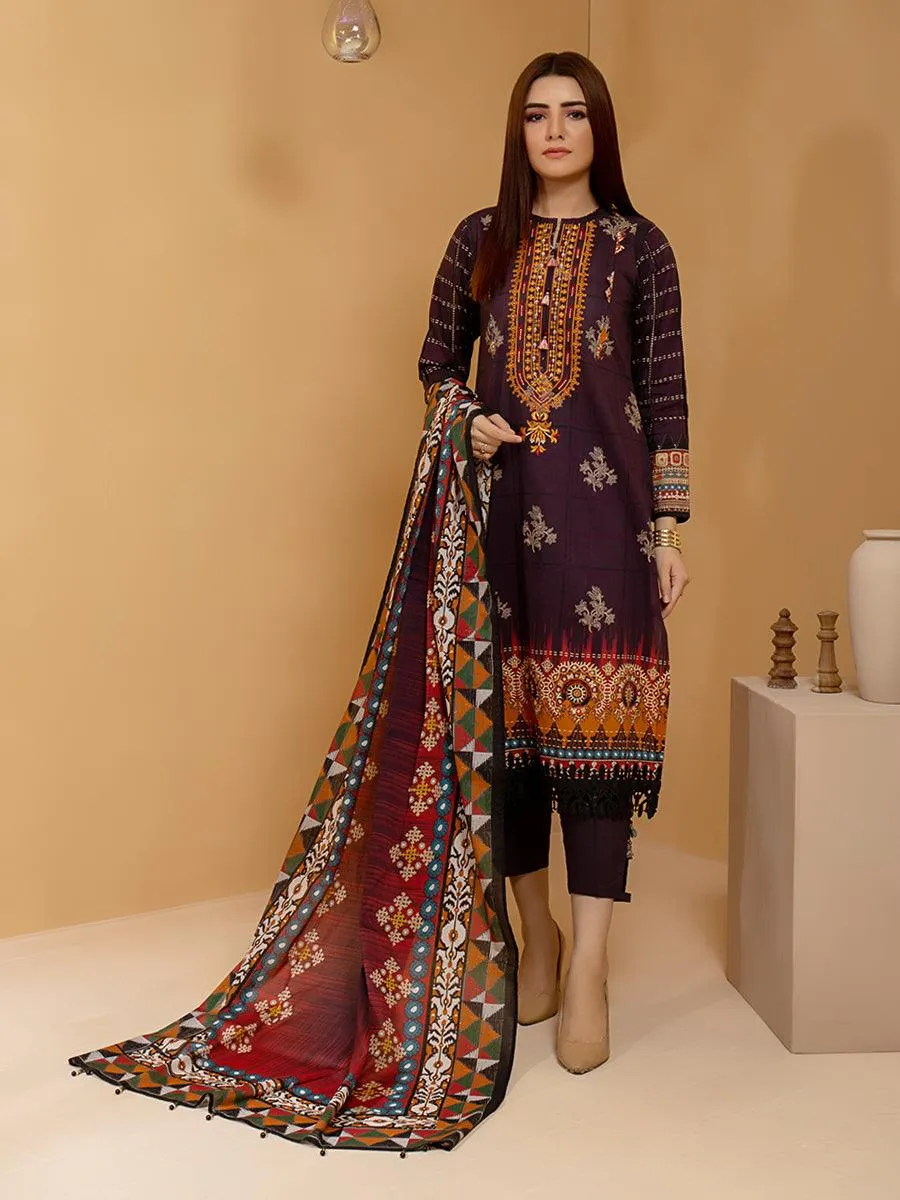 ACE Galleria Digital Embroidered Cambric Unstitched 3pc Suit ACE 12076