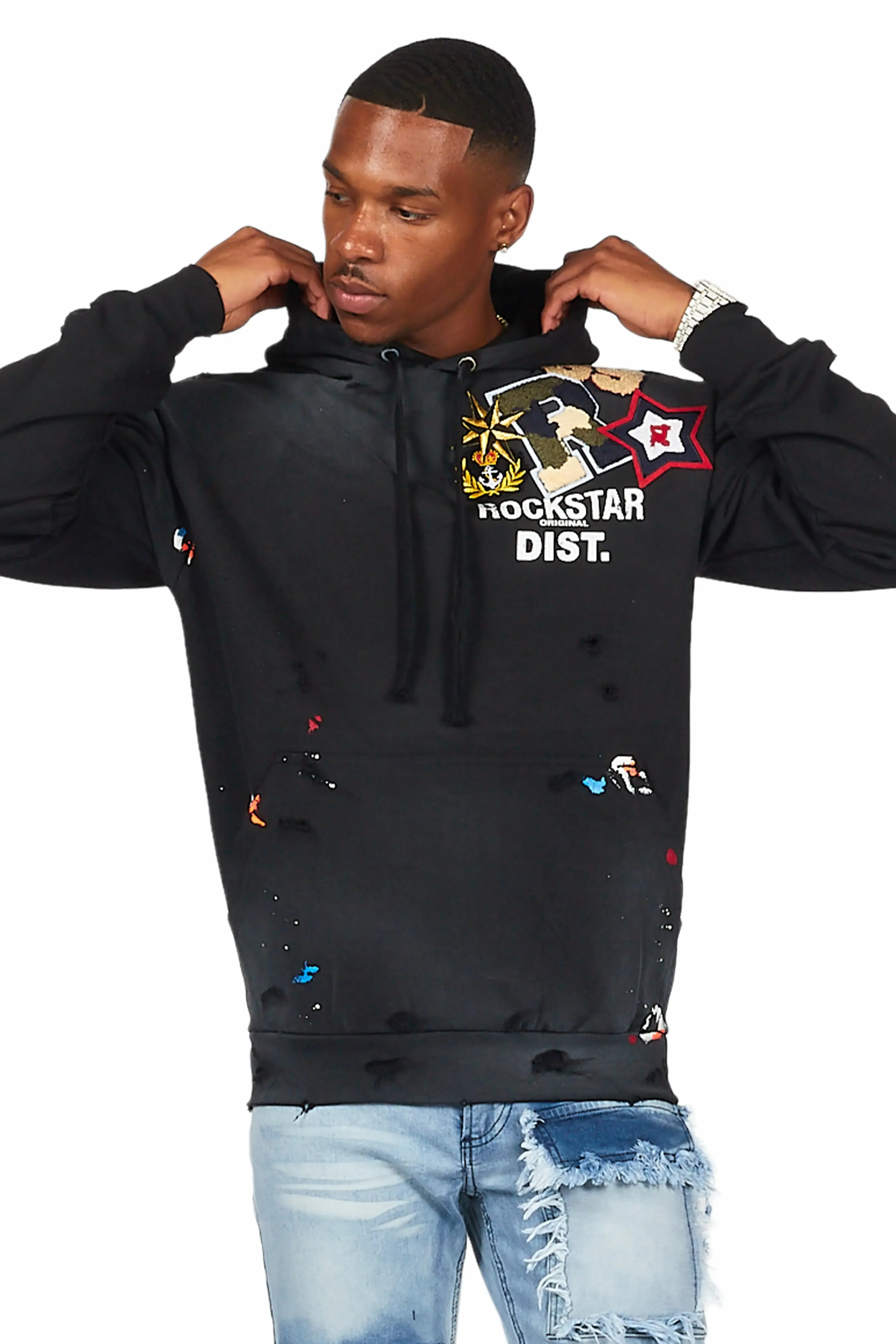 Acton Black Patchwork Graphic Hoodie