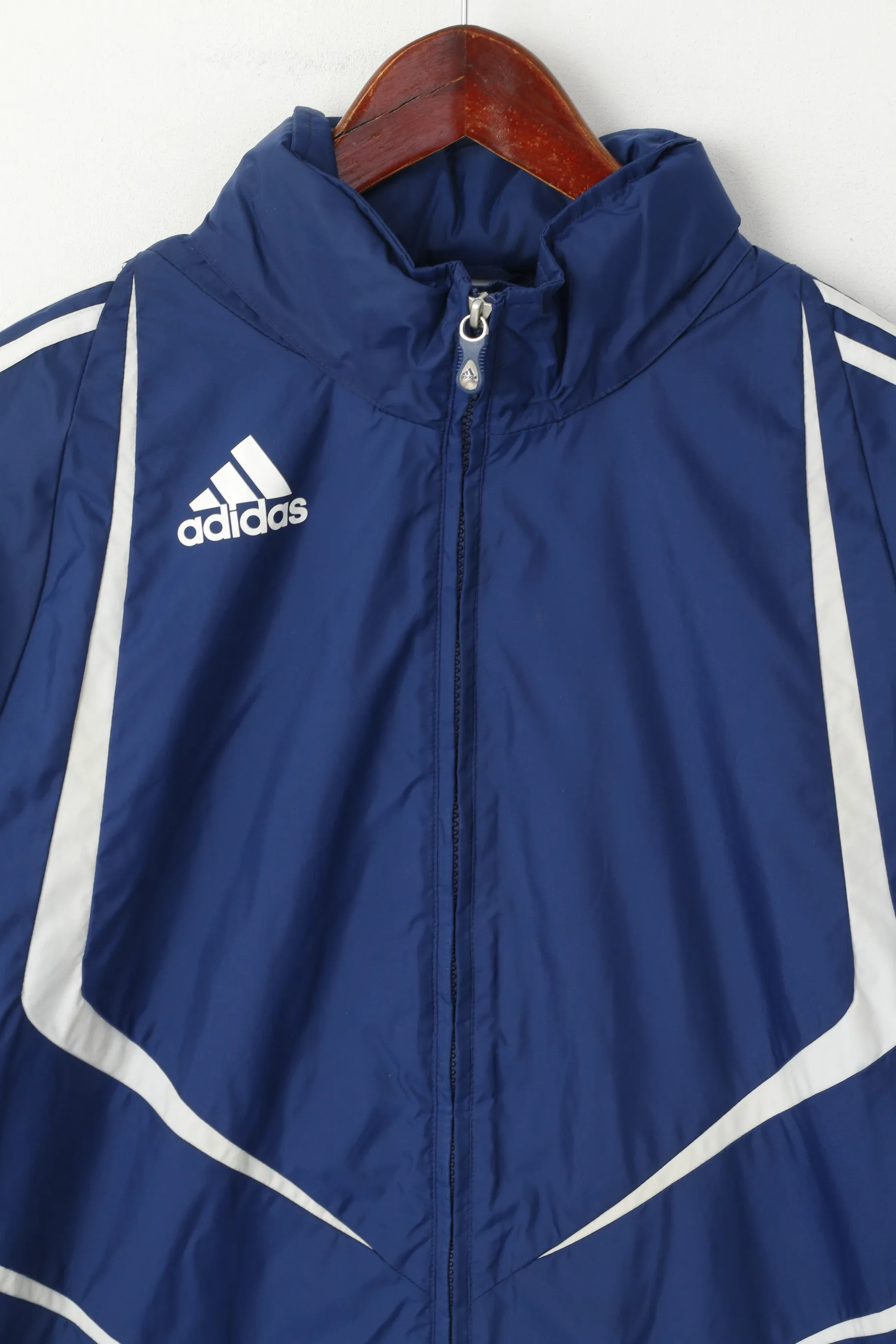 Adidas Men M 168 Jacket Navy Nylon Waterproof Nylon Full Zipper Hidden Hood Top