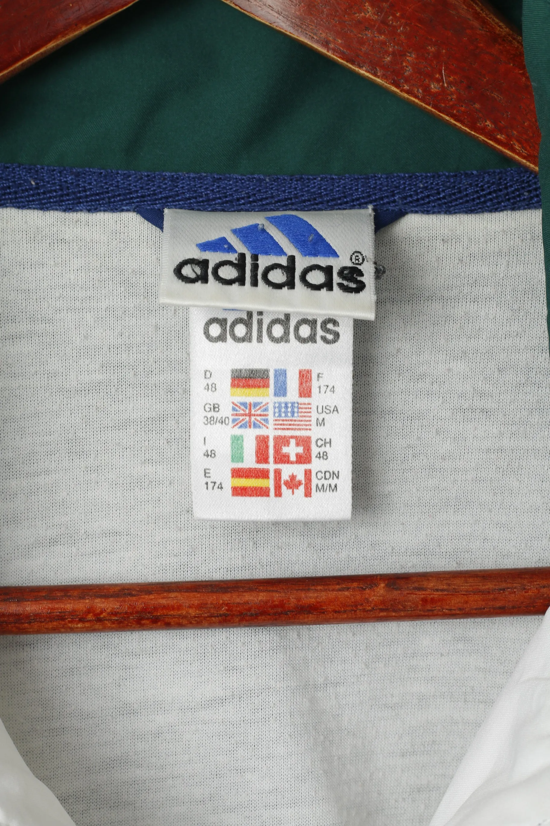 Adidas Men M Jacket White Navy Bomber Full Zipper Vintage Sportswear Track Top