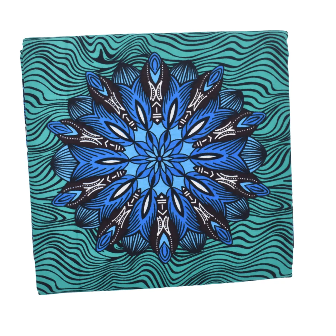 African Print Teal and blue large flowers - CA131