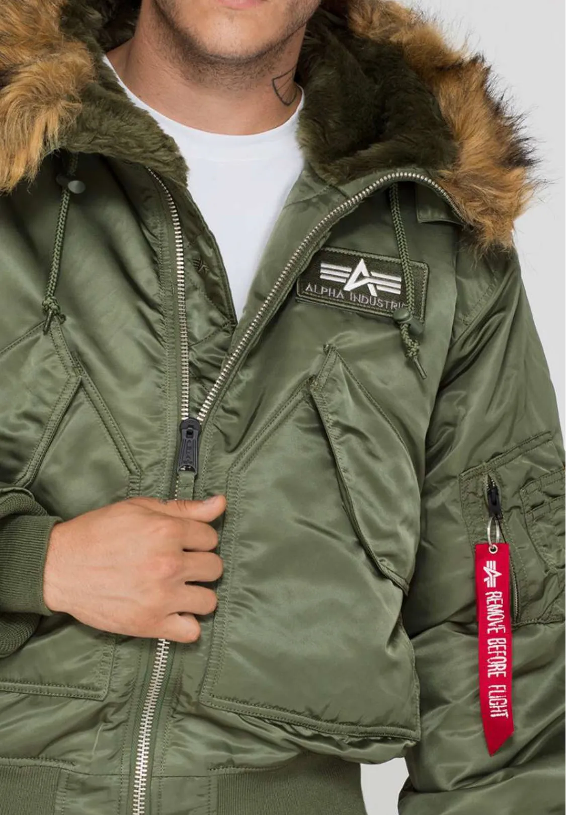 Custom Olive Alpha Industries 45P Hooded Bomber Jacket 144103-01