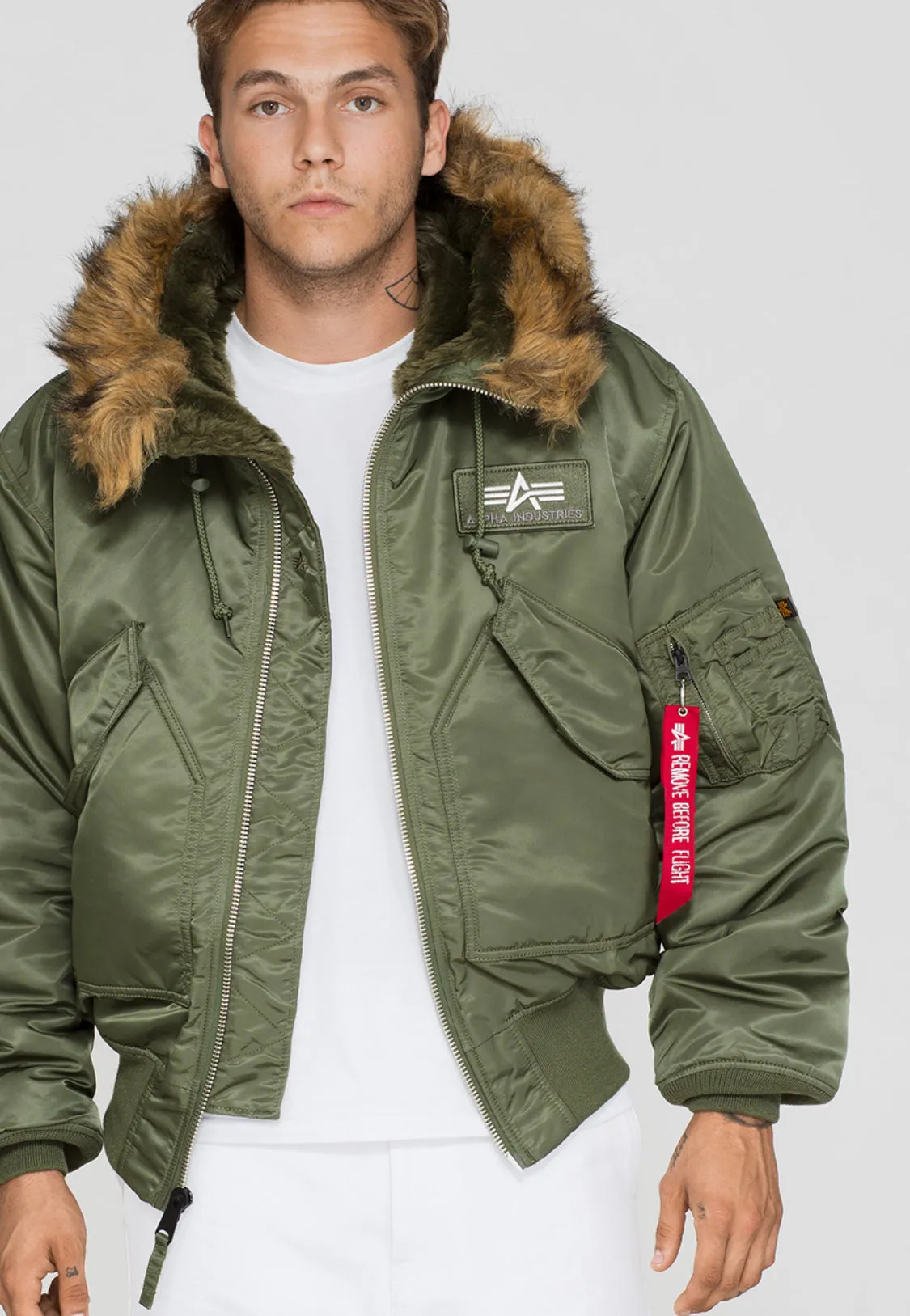 Custom Olive Alpha Industries 45P Hooded Bomber Jacket 144103-01