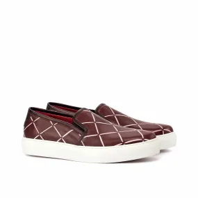 Ambrogio Bespoke Custom Women's Custom Made Shoes Burgundy & Black Calf-Skin Leather Slip-On Sneakers (AMBW1070)