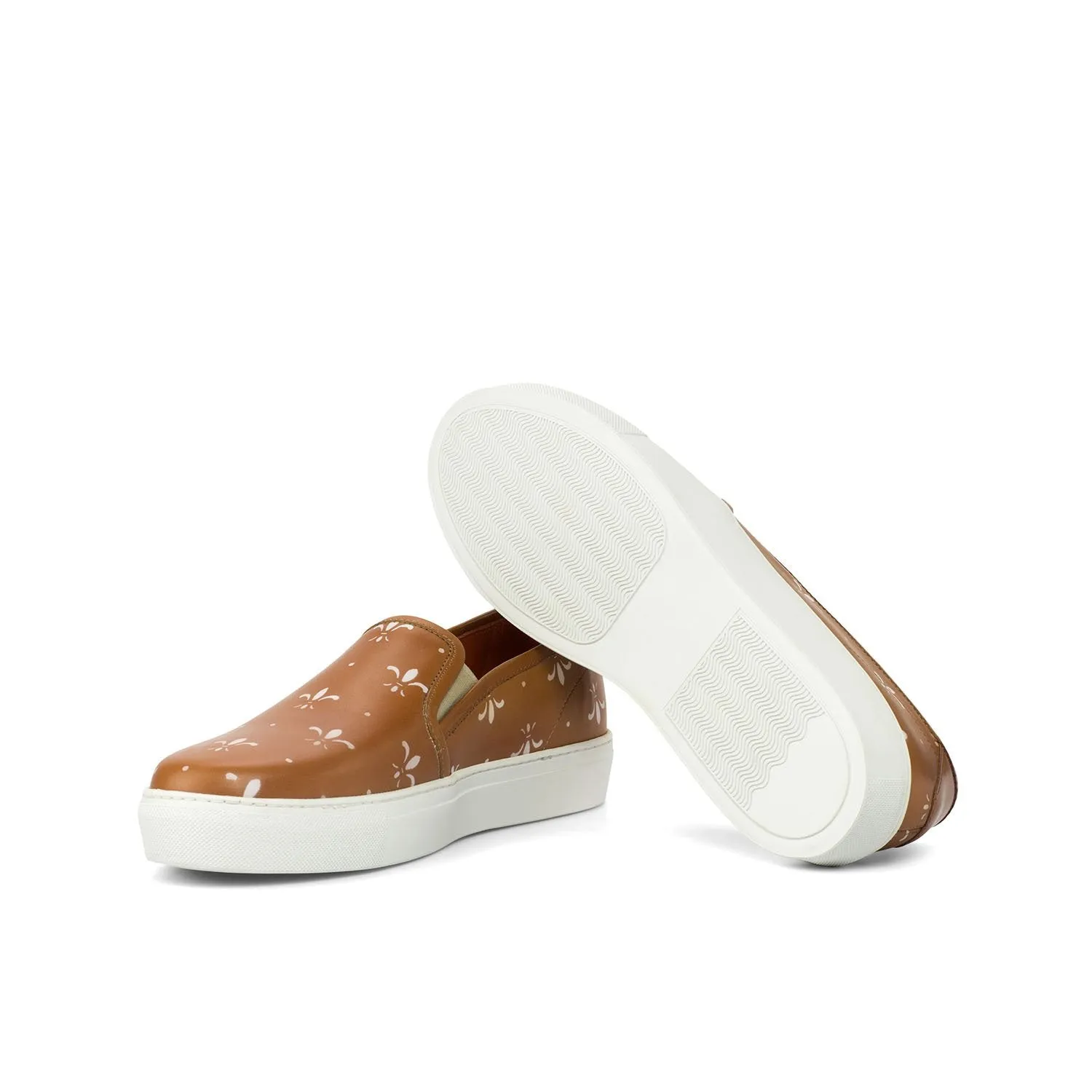 Ambrogio Bespoke Custom Women's Custom Made Shoes Cognac Calf-Skin Leather Slip-On Sneakers (AMBW1071)