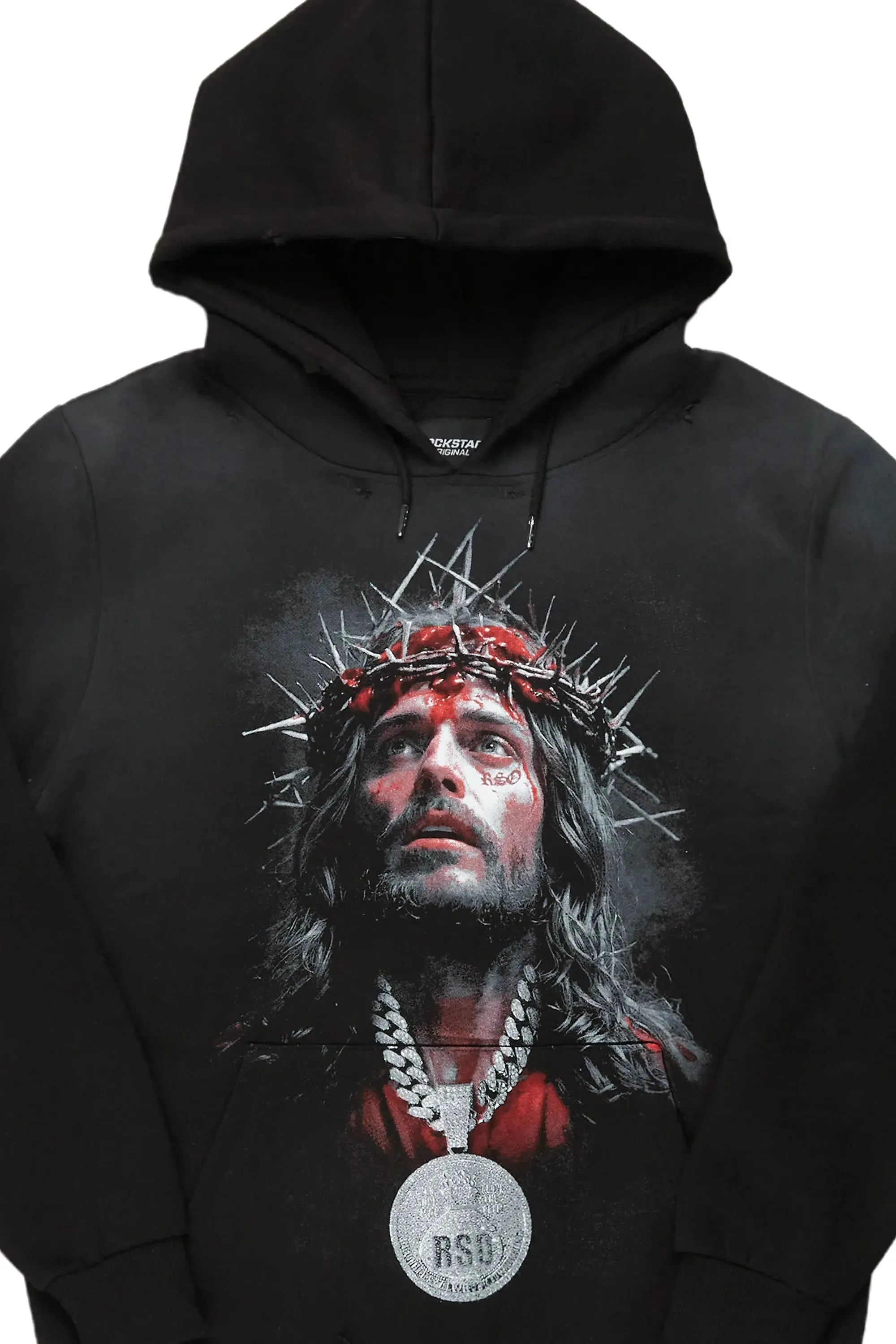 Amina Black Distressed Graphic Hoodie