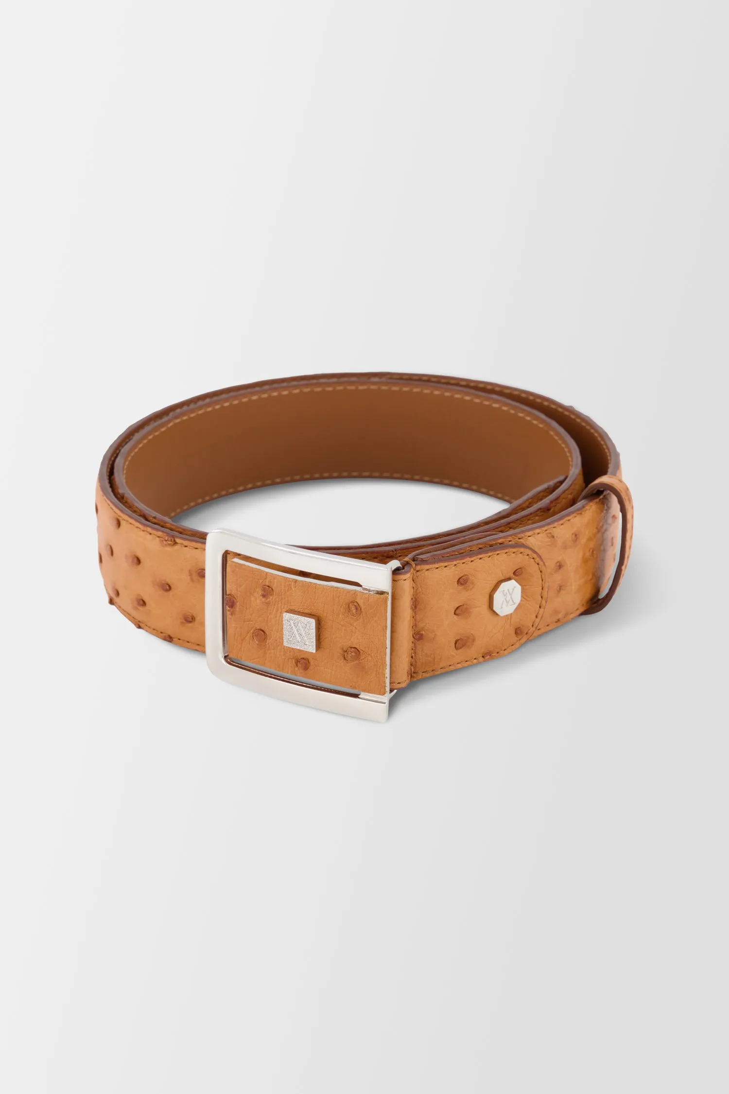 Artioli Brown Cognac Ostrich Belt