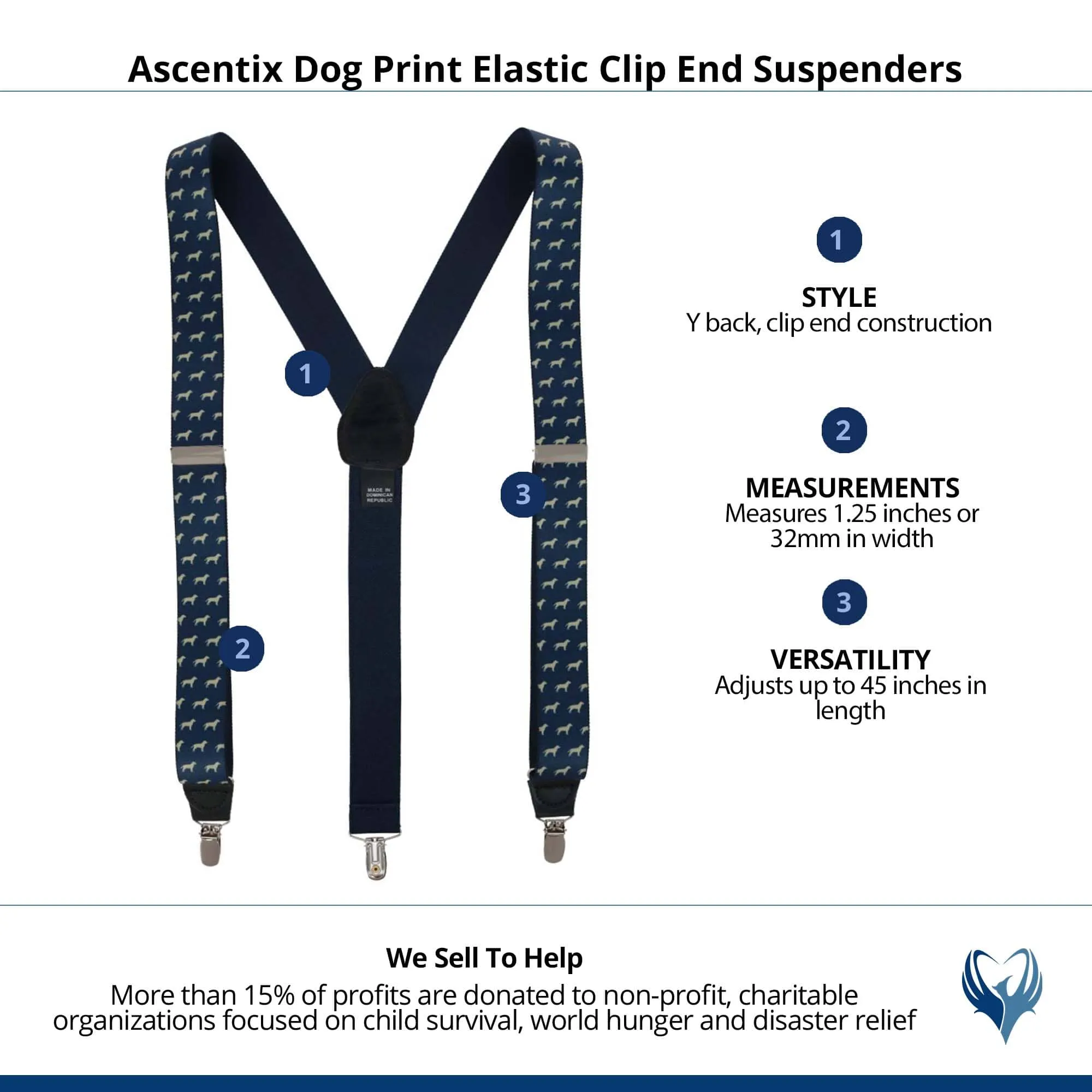 Ascentix Dog Print Elastic Clip End Suspenders