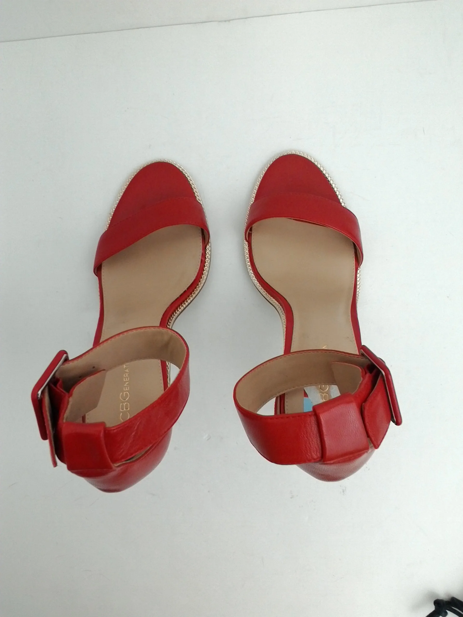 BCBGeneration Two-Piece Red Leather Heel Sandals Size 9 M