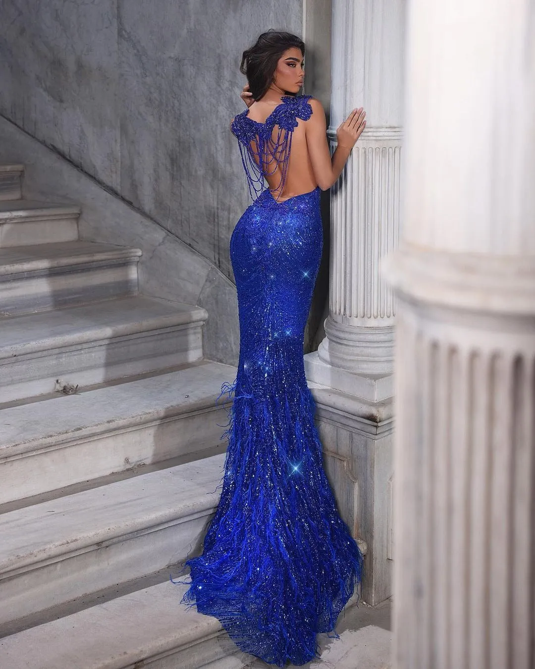 Beautiful Long Mermaid Sweetheart Sequined Backless Formal Prom Dresses