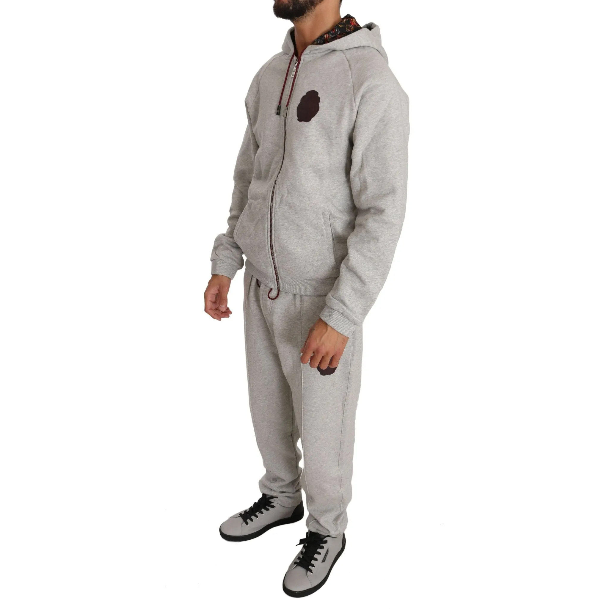 Billionaire Italian Couture Elegant Gray Hooded Sweatsuit Ensemble