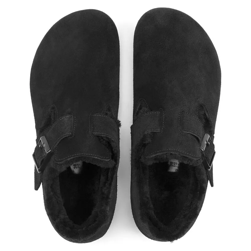 BIRKENSTOCK UNISEX London Shearling Suede Leather (Black - Narrow Fit)