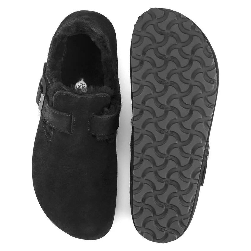 BIRKENSTOCK UNISEX London Shearling Suede Leather (Black - Narrow Fit)