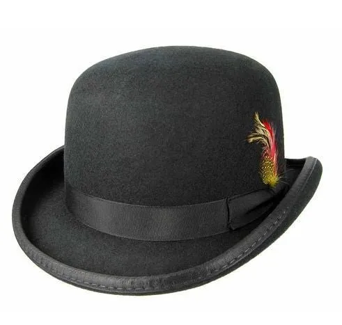 Black Banded Fashion Rounded Top Hat with Feather Detail Unisex