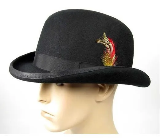 Black Banded Fashion Rounded Top Hat with Feather Detail Unisex