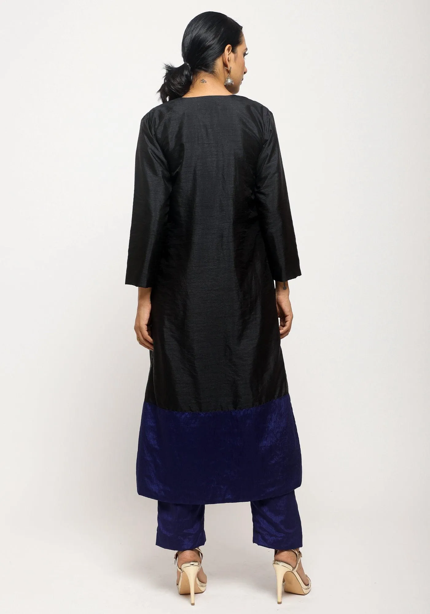 Black Blue Jacket Kurta Set