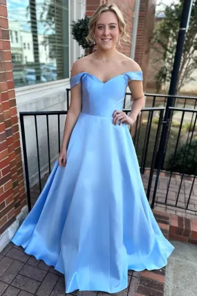 Blue Lace-Up Off-the-Shoulder Prom Dressees,BD930867