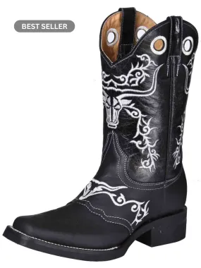 Botas Vaqueras Rodeo con Antifaz Bordado de Piel Genuina para Hombre 'El General' - ID: 34313