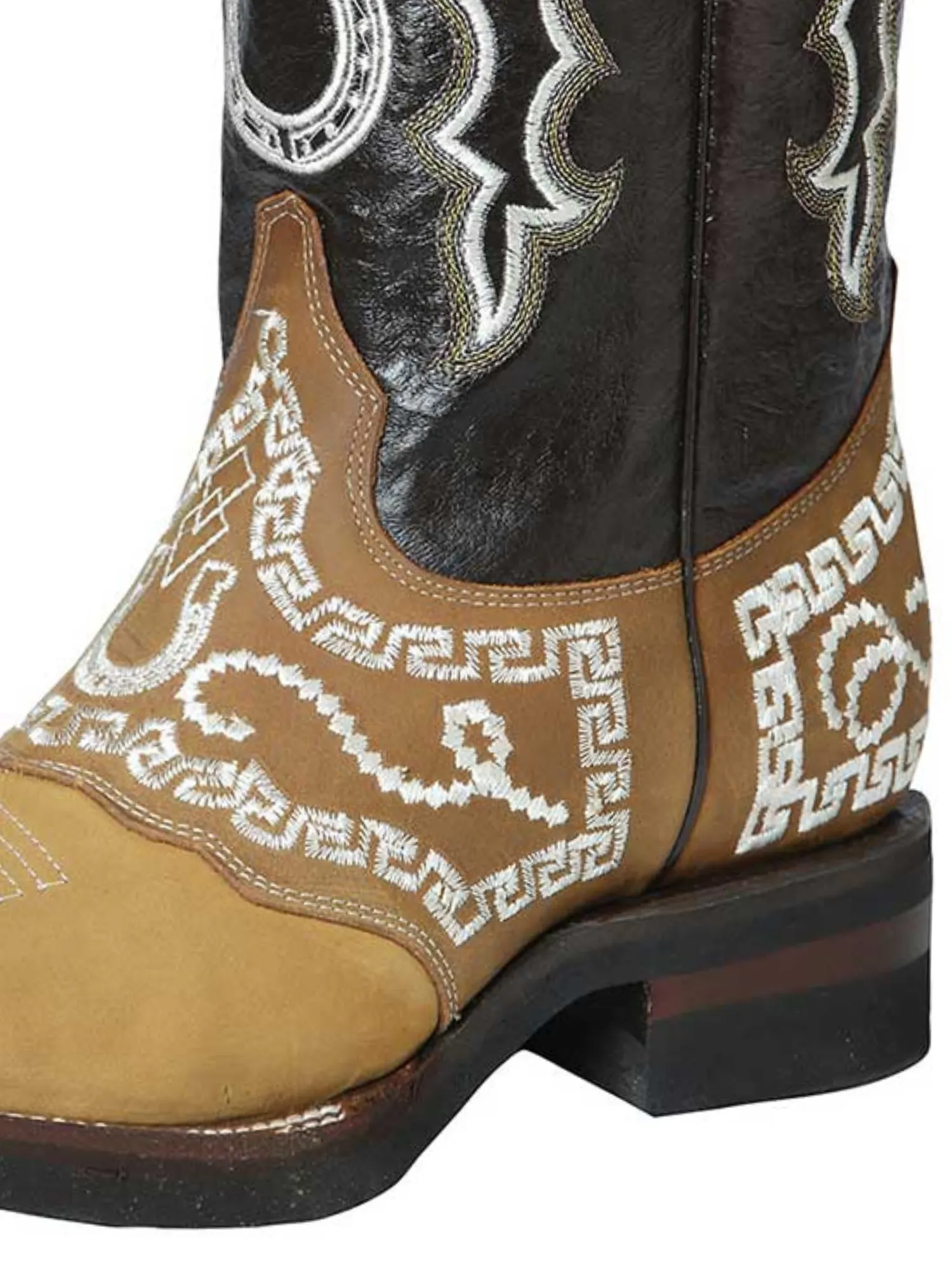 Botas Vaqueras Rodeo con Antifaz Bordado de Piel Nobuck para Hombre 'El General' - ID: 51111