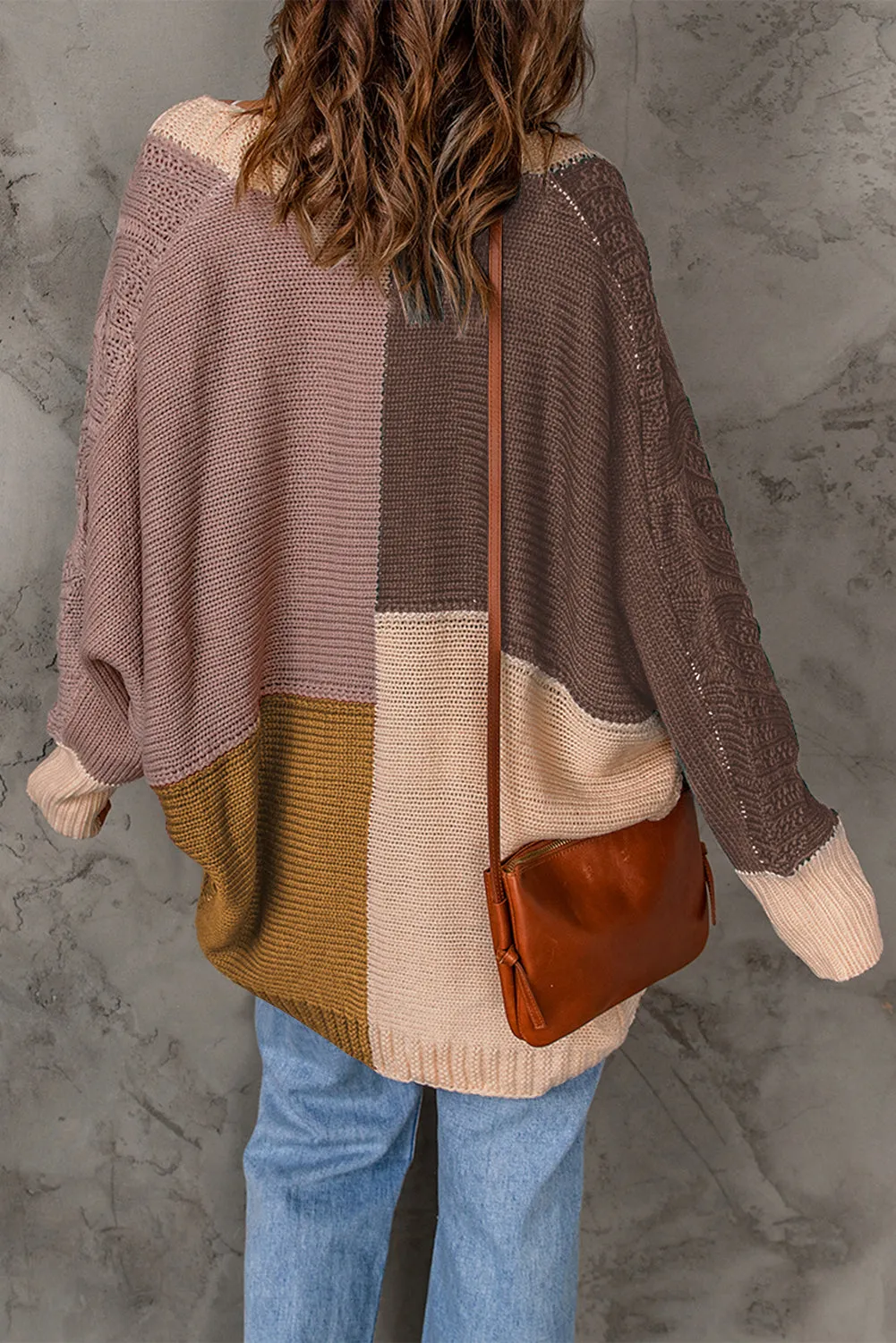 Brown Color Block Cardigan