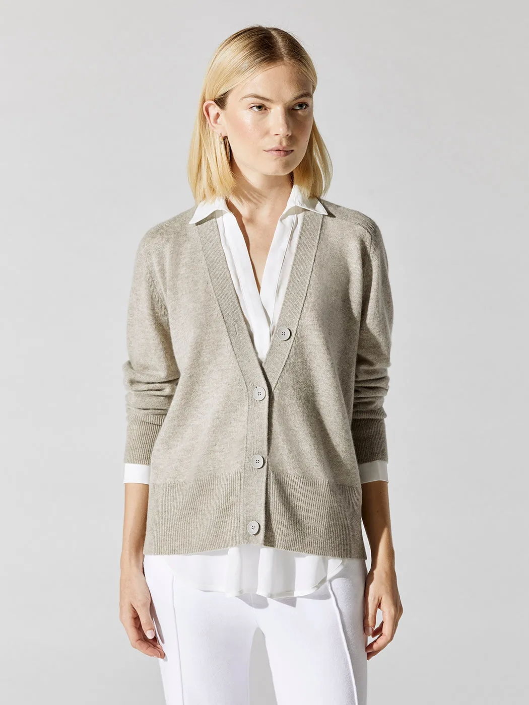 Callie Layered Looker Cardigan - Light Chia Melange With White