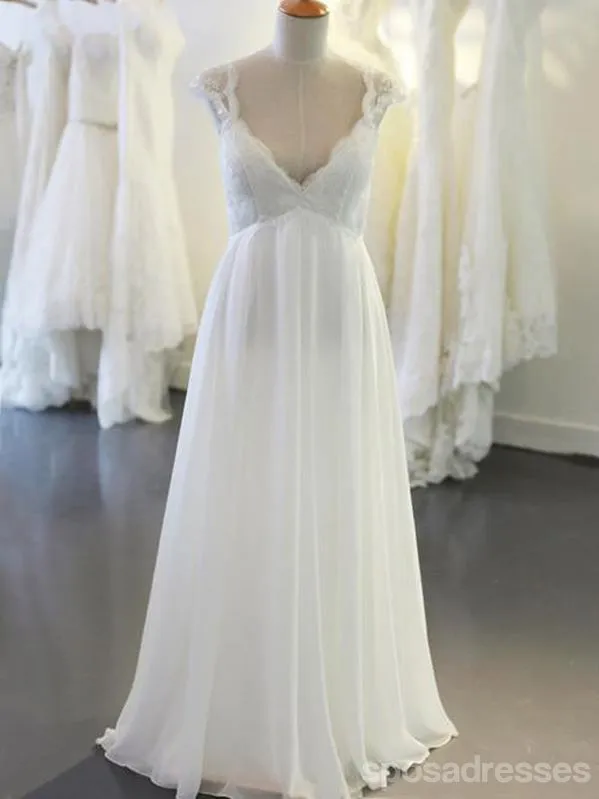 Cap Sleeve V Neck Casual Simple Beach Wedding Dresses, WD326