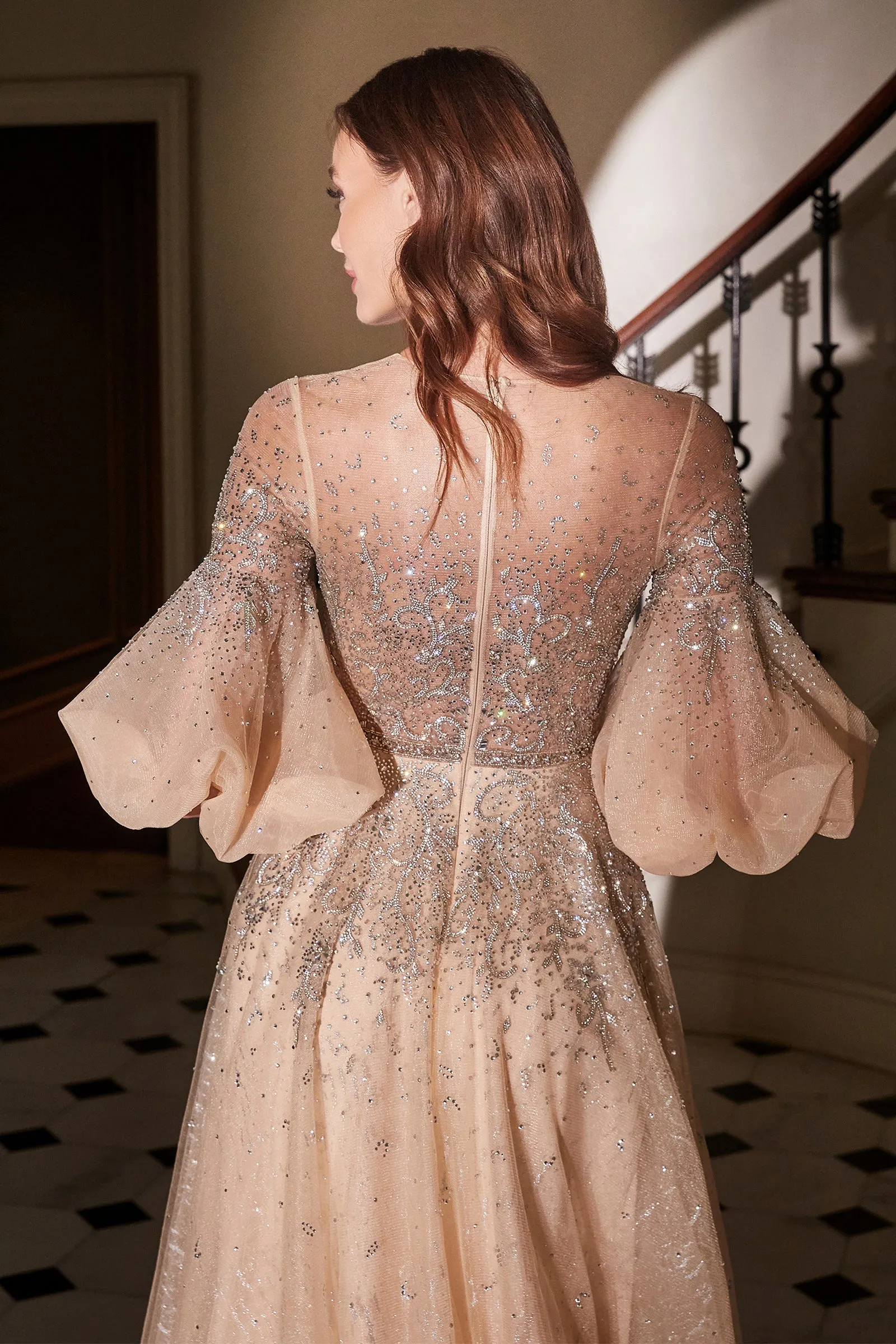 Champagne Dreams | Embellished High Neck Ball Gown | LaDivine B703