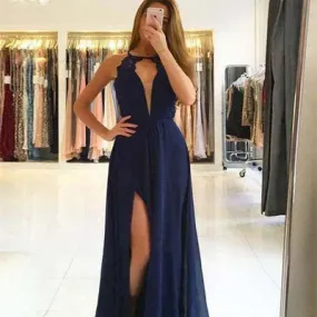 Cheap Scoop Sleeveless Side Slit Cutout Back Maxi Dress Formal Dress Evening Dress,Prom Dresses,PDY0200