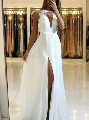 Cheap Scoop Sleeveless Side Slit Cutout Back Maxi Dress Formal Dress Evening Dress,Prom Dresses,PDY0200