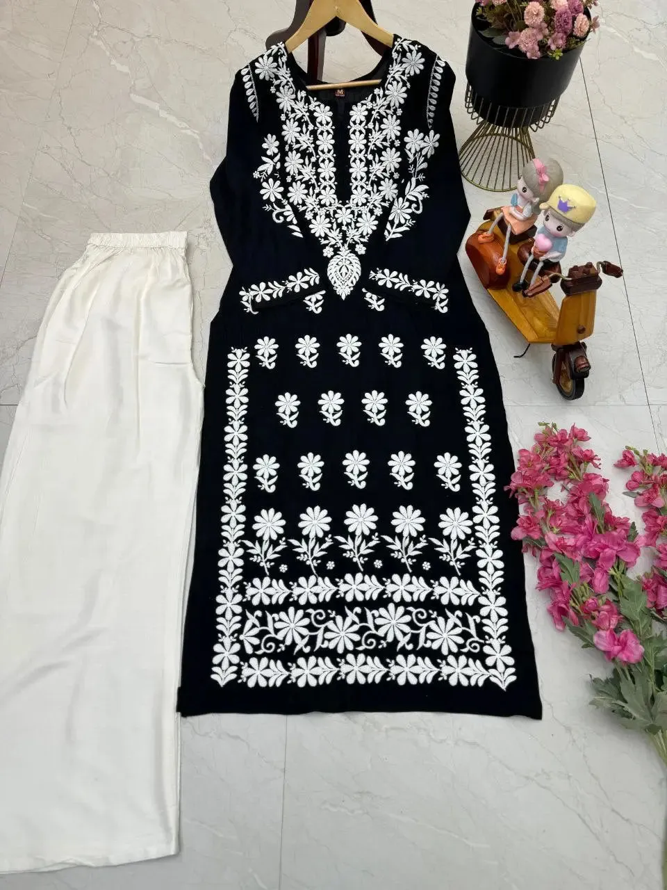 Chikankari Women's Black Top Palazzo Set