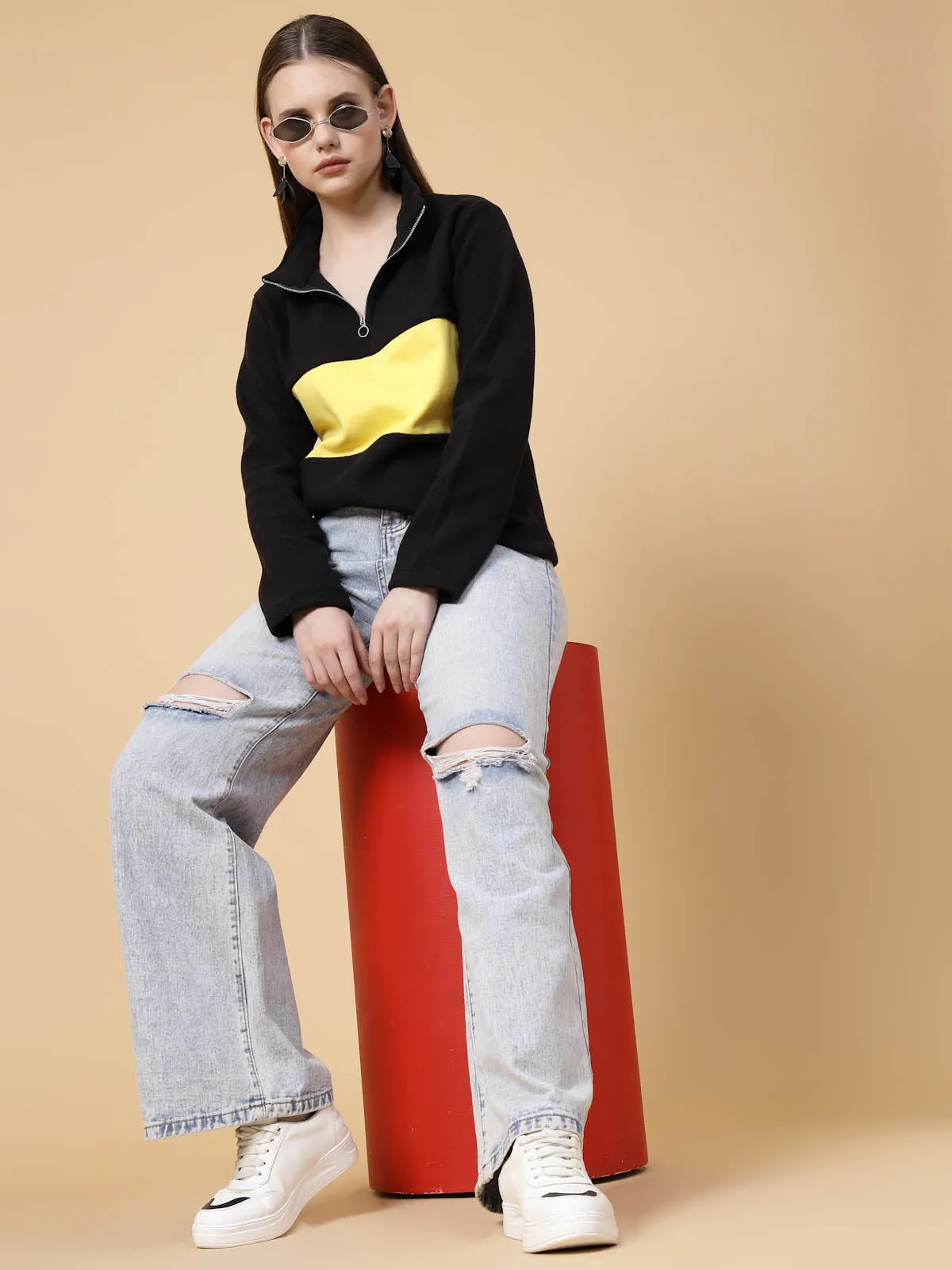 Colorblock High Neck Sweatshirt