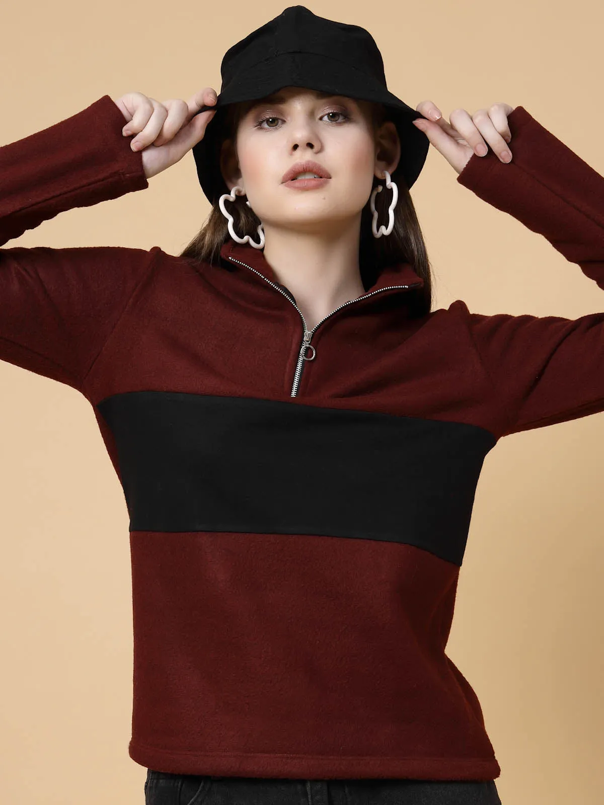 Colorblock High Neck Sweatshirt