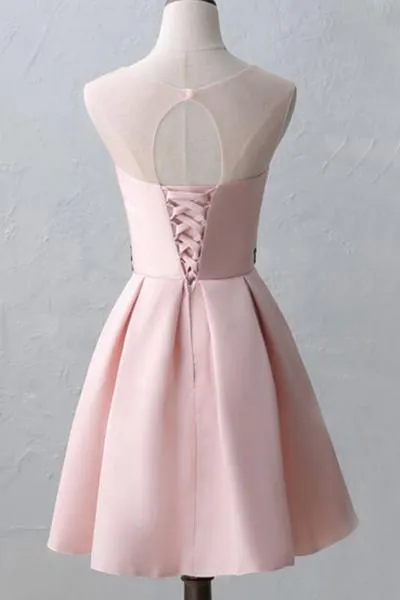 Cute Illusion Scoop Pink Cheap Short Homecoming Dresses Online, BDY0298