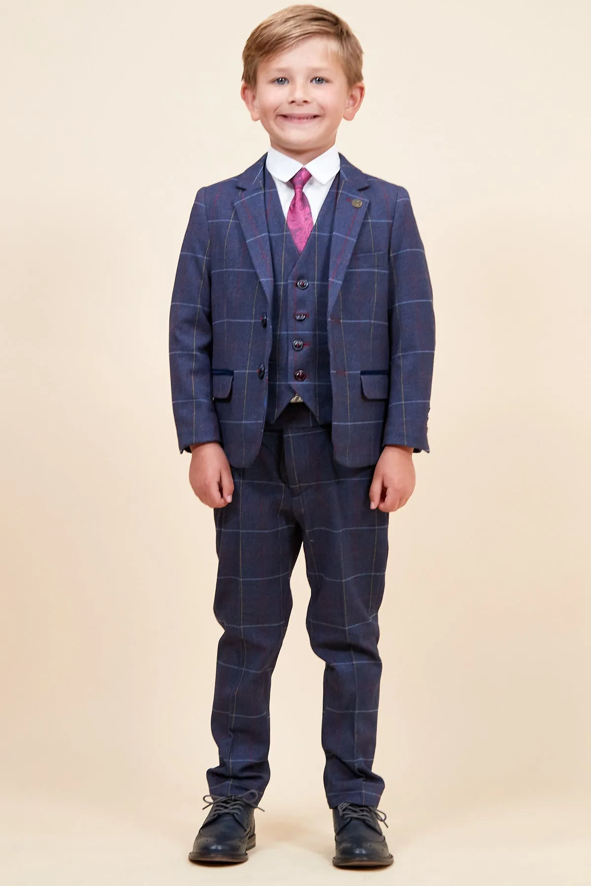 DRAKE - Children's Navy Check Three Piece Suit