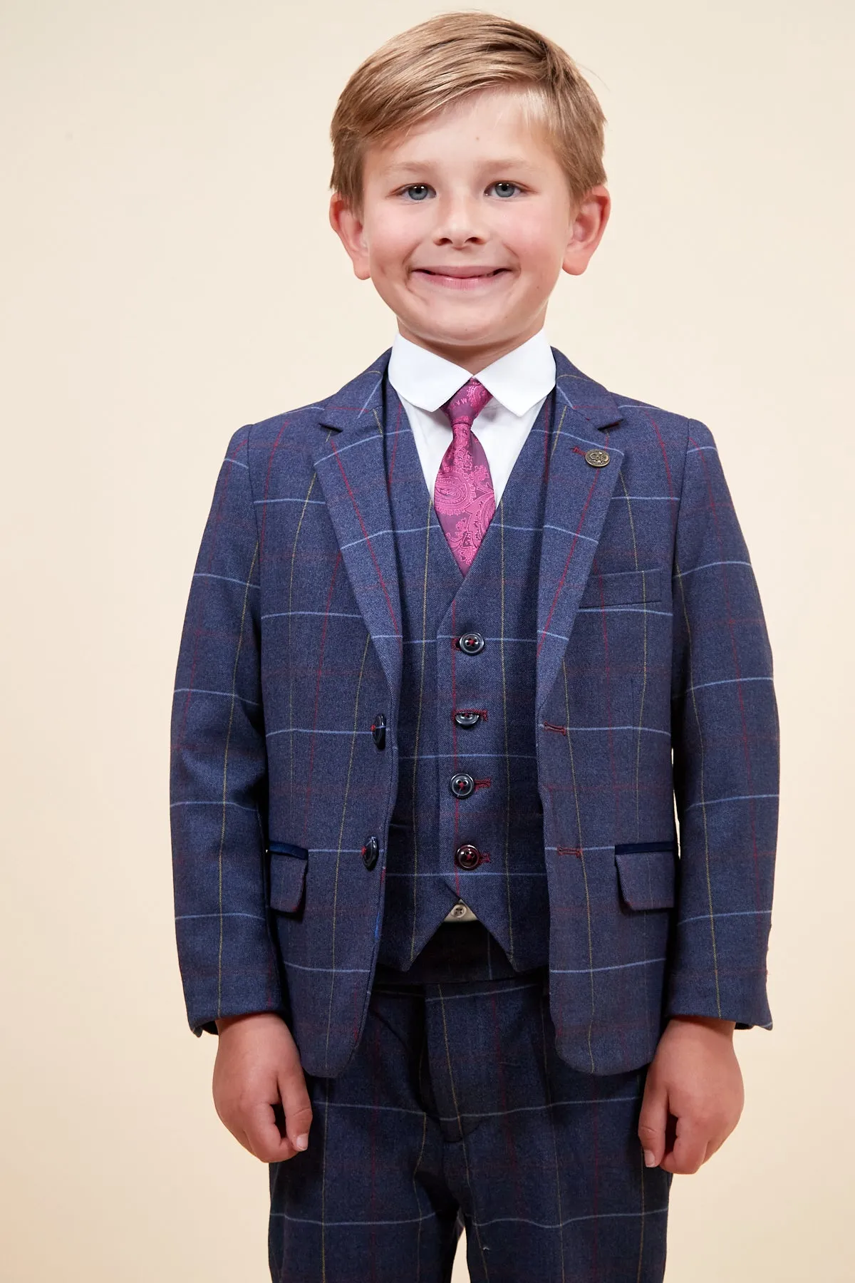 DRAKE - Children's Navy Check Three Piece Suit