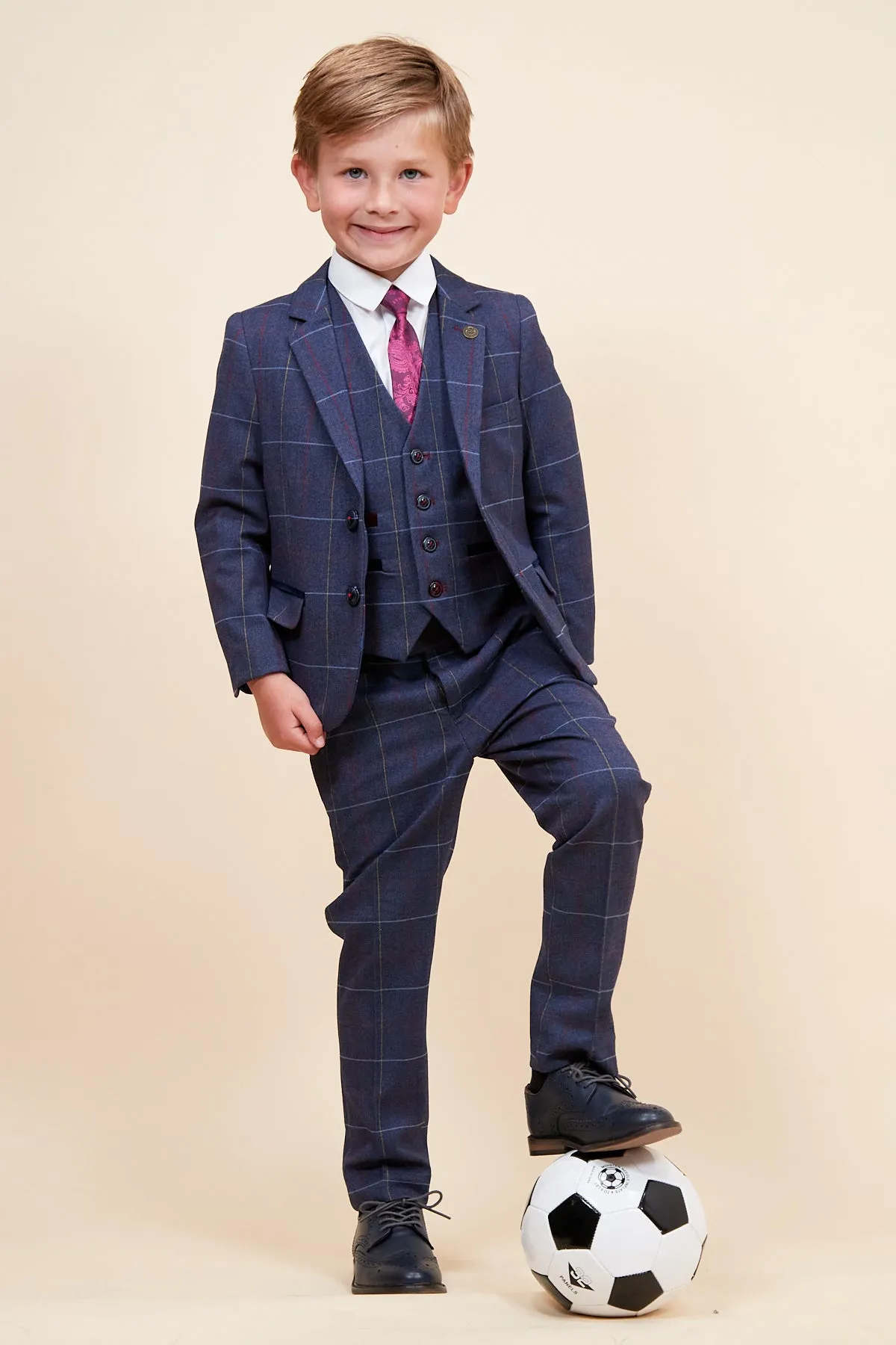 DRAKE - Children's Navy Check Three Piece Suit