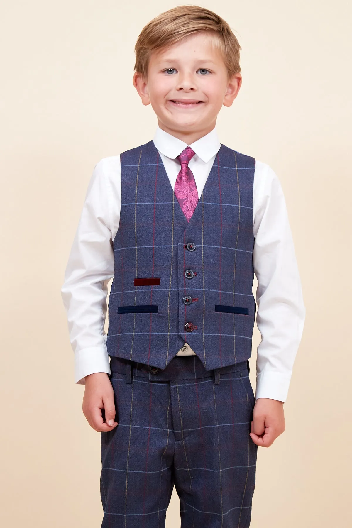 DRAKE - Children's Navy Check Three Piece Suit