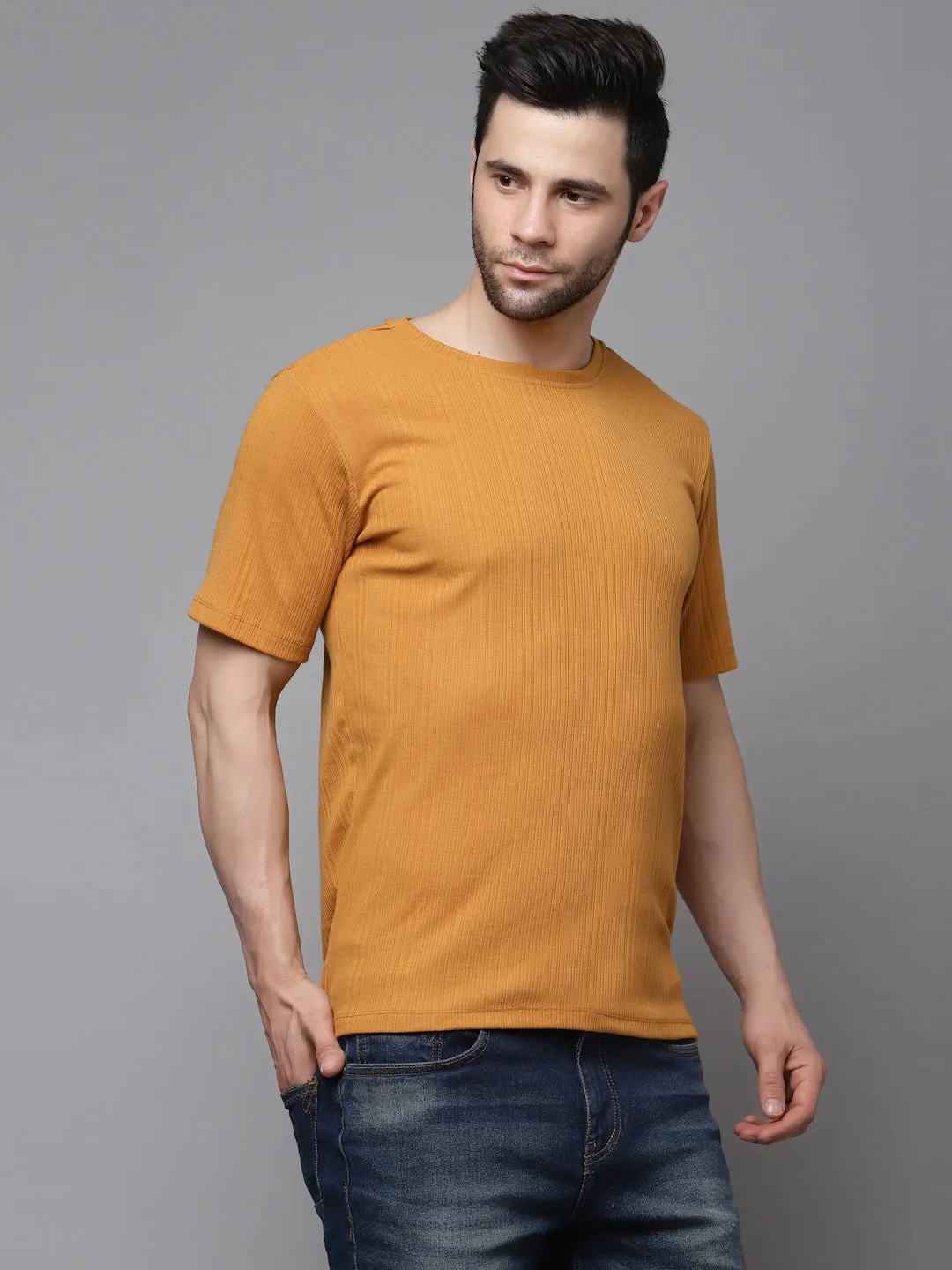 Drop Needle Self Textured Half Sleeves T-shirt