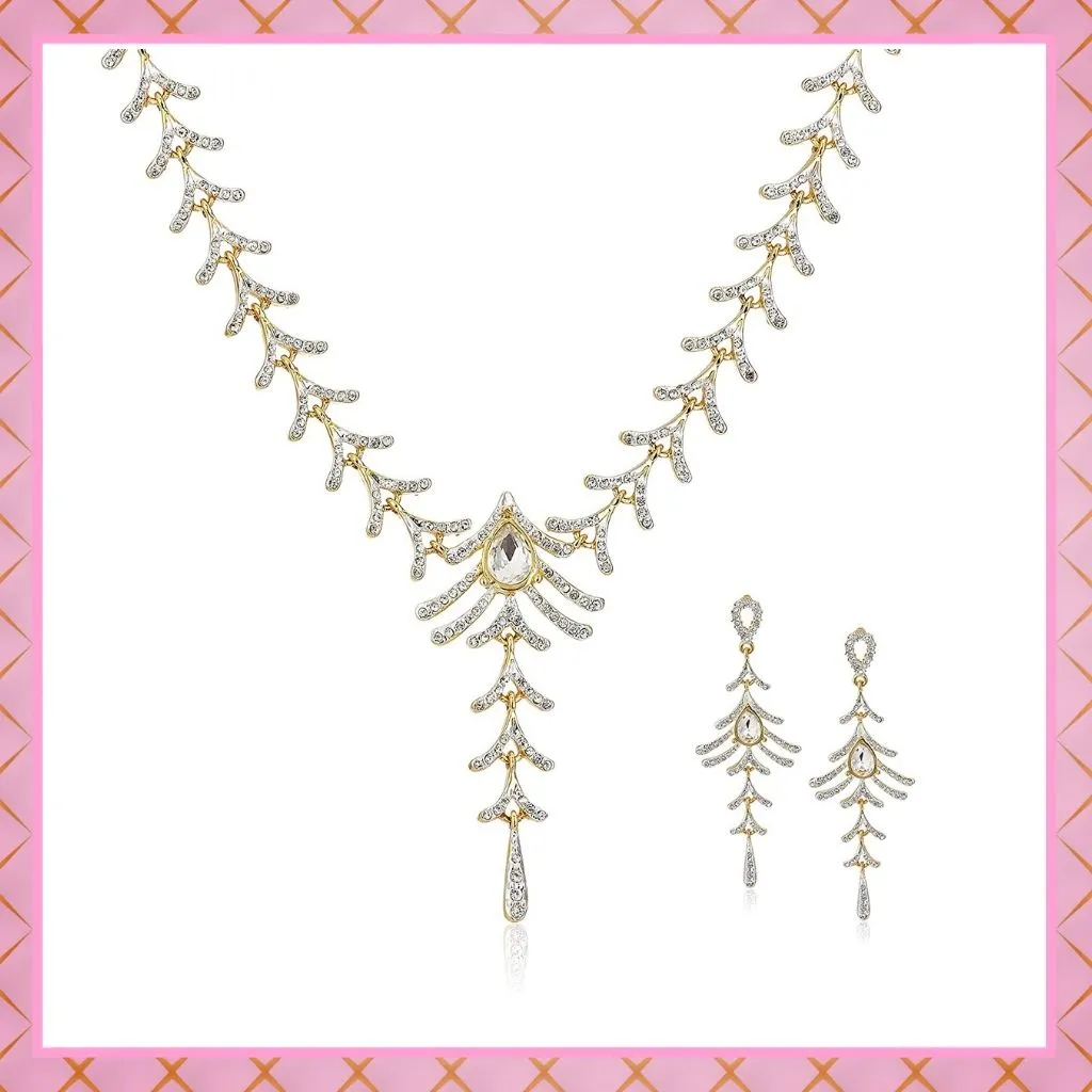 Estele Delightful Gold Plated Necklace Jewellery American Diamond Necklace Set for Women