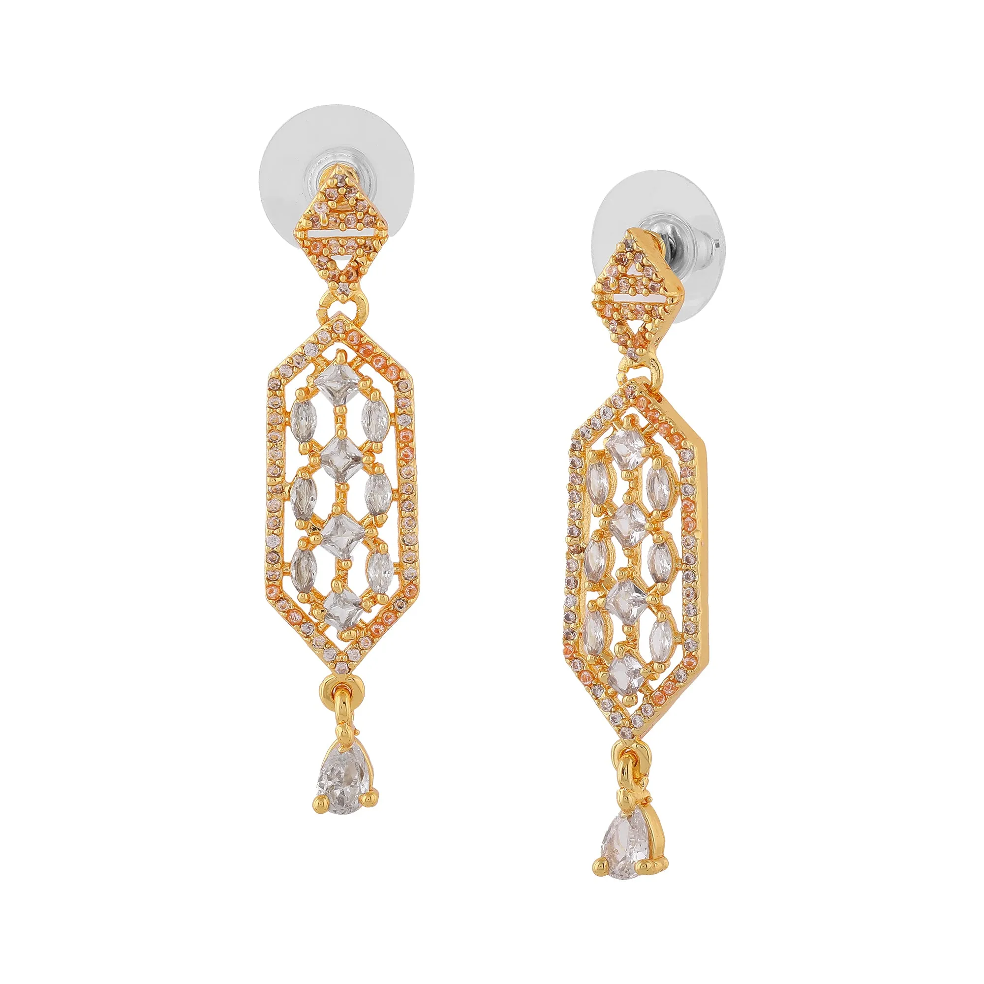 Estele Gold Plated CZ Sparkling Designer Earrings for Women