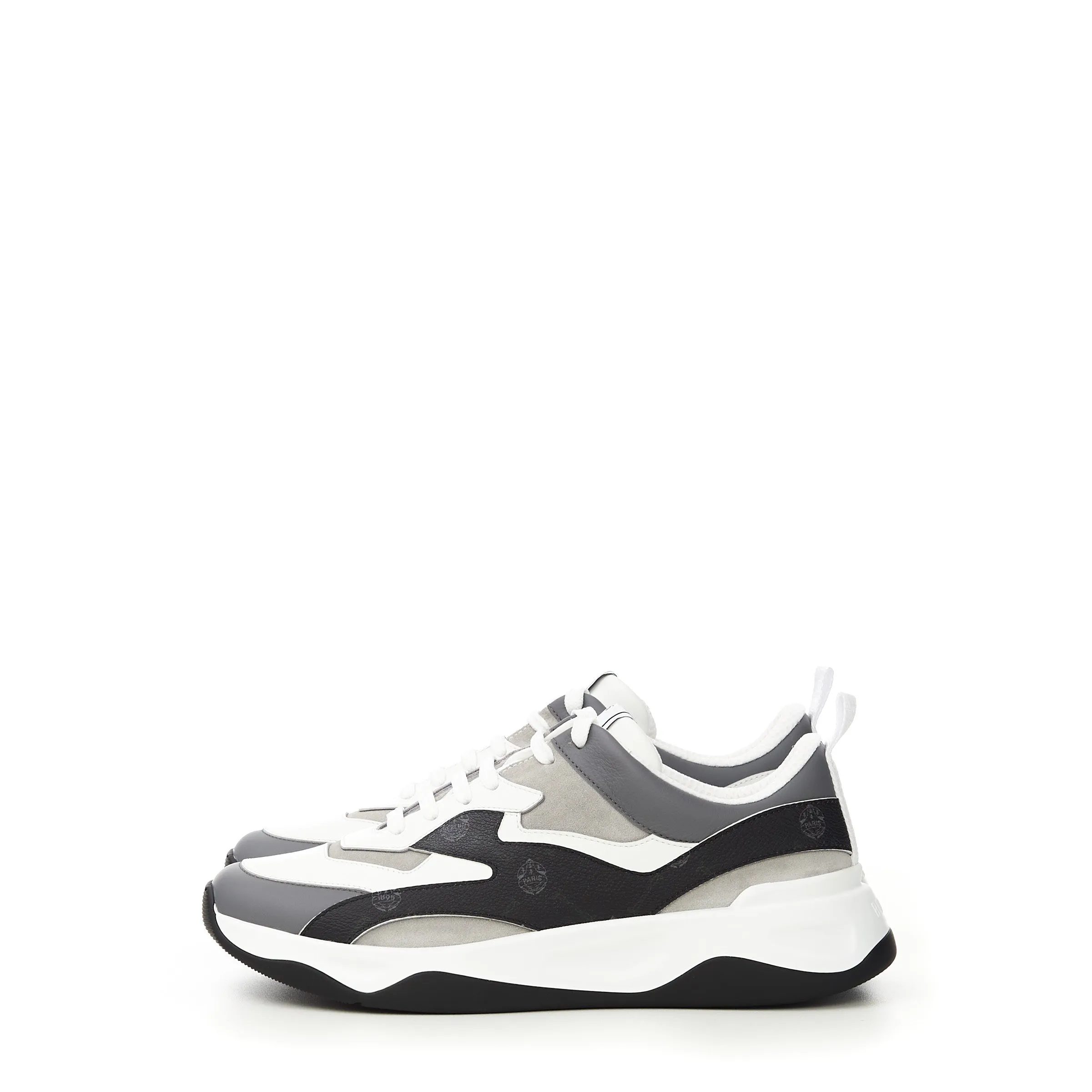 Flow Sneaker In White And Black Canvas And Leather