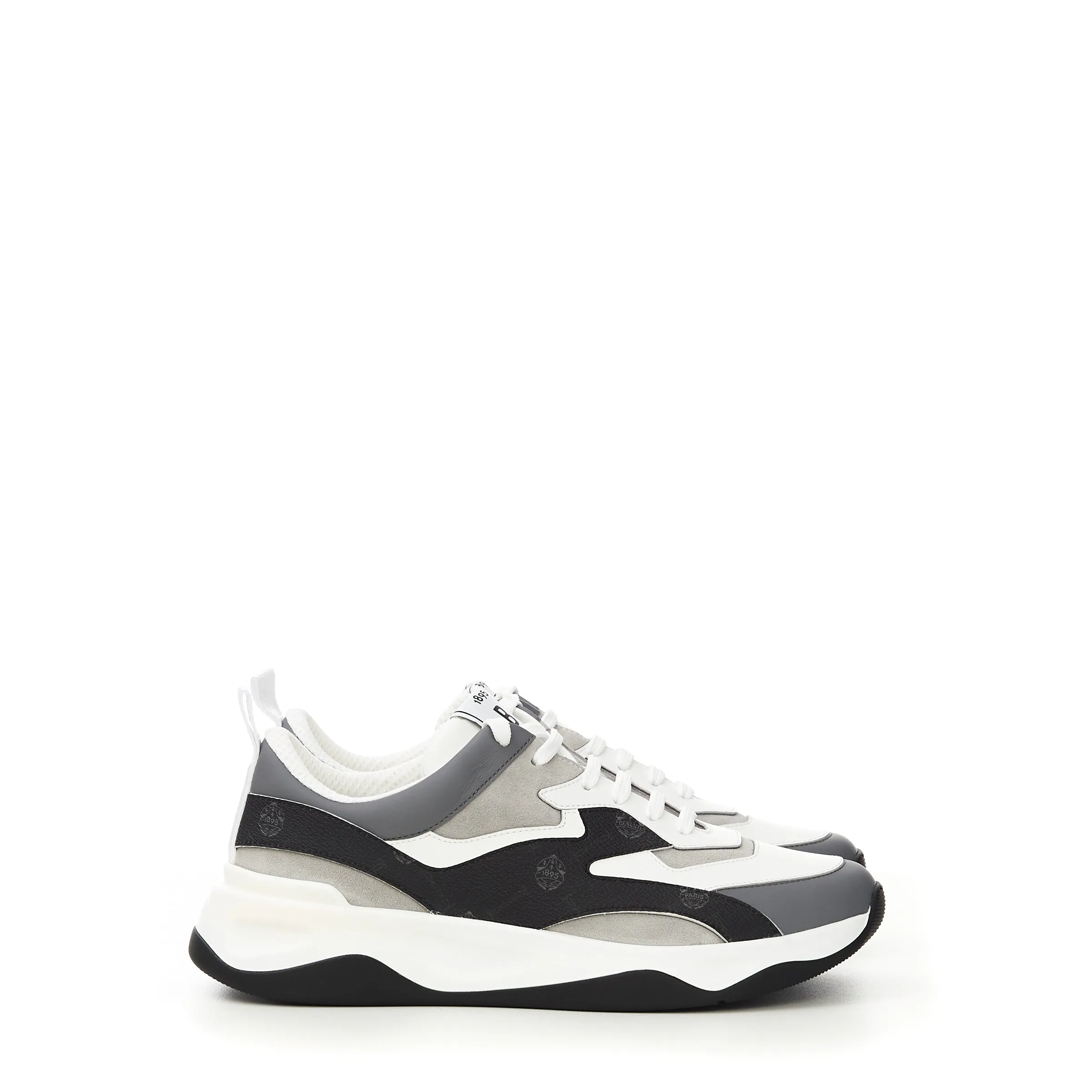 Flow Sneaker In White And Black Canvas And Leather