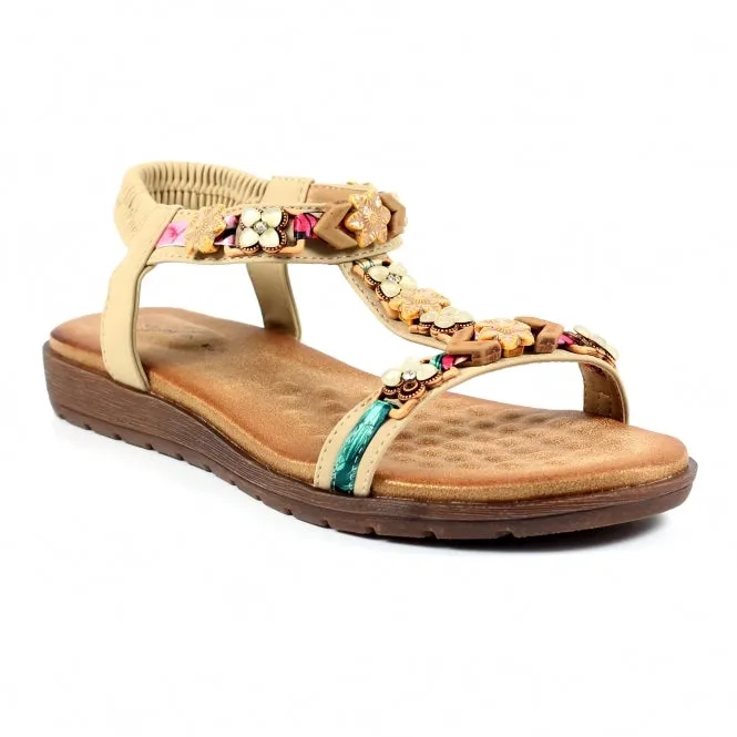 Ladies Lunar BECCA T-Bar  Sandal BEIGE Tempo Soft sale