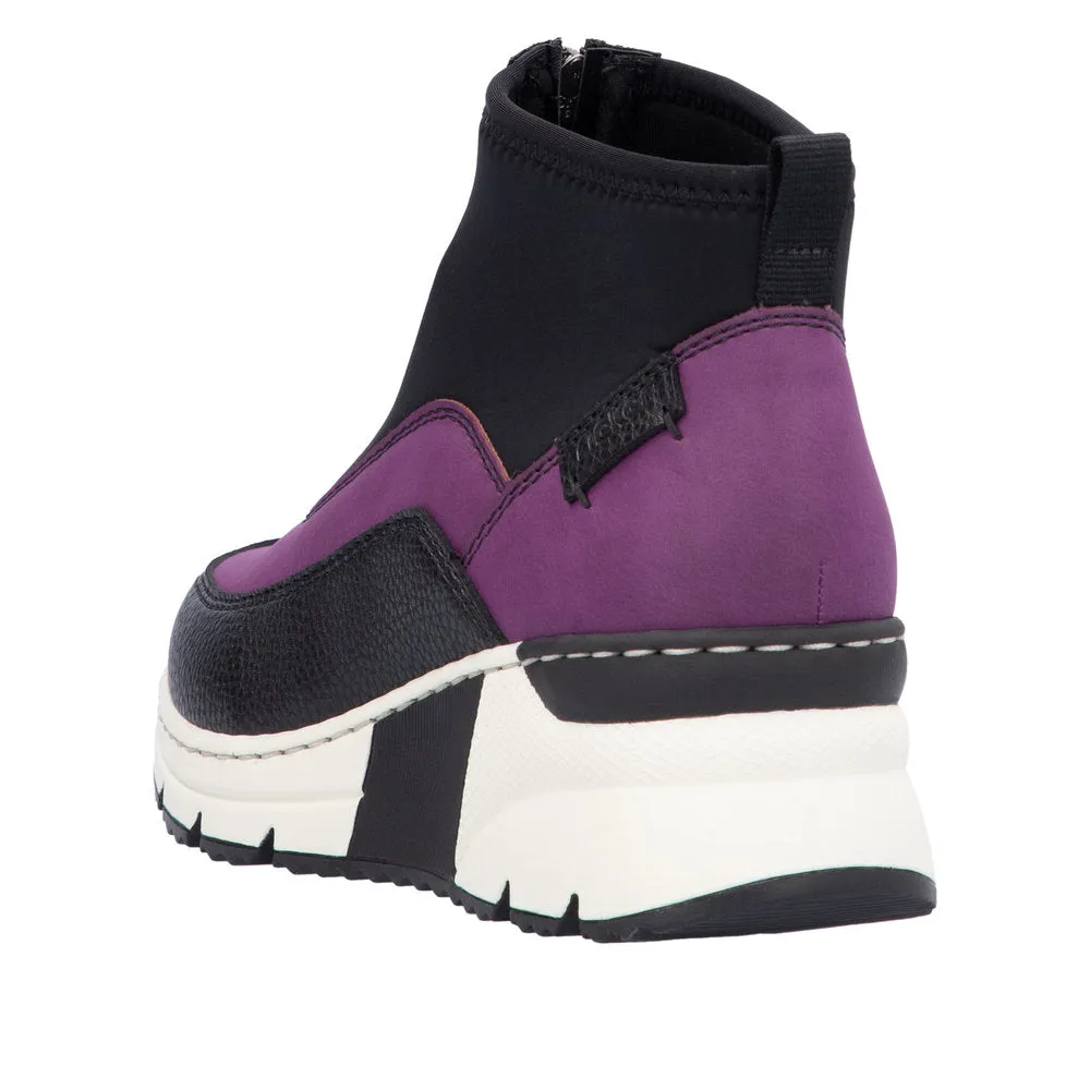 Ladies Rieker Zip Trainer Boots Sneaker Wedge Purple N6352-30