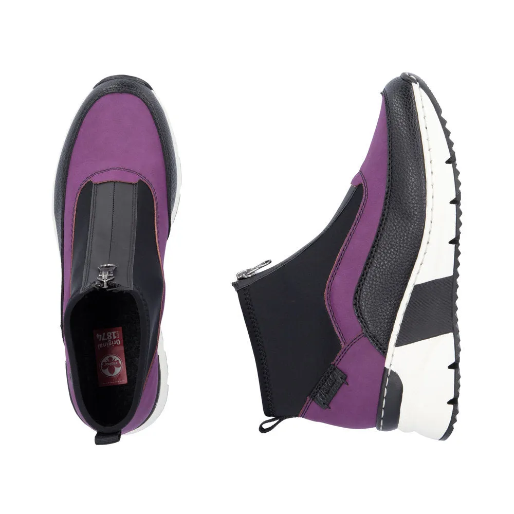 Ladies Rieker Zip Trainer Boots Sneaker Wedge Purple N6352-30