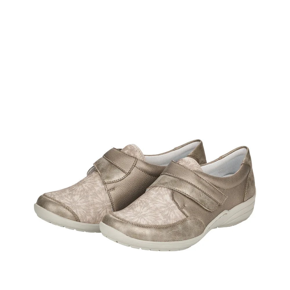 Ladies Strap Over Remonte Trainers Sneakers Ligt Bronze Metallic Wider Fit R7600-90 sale