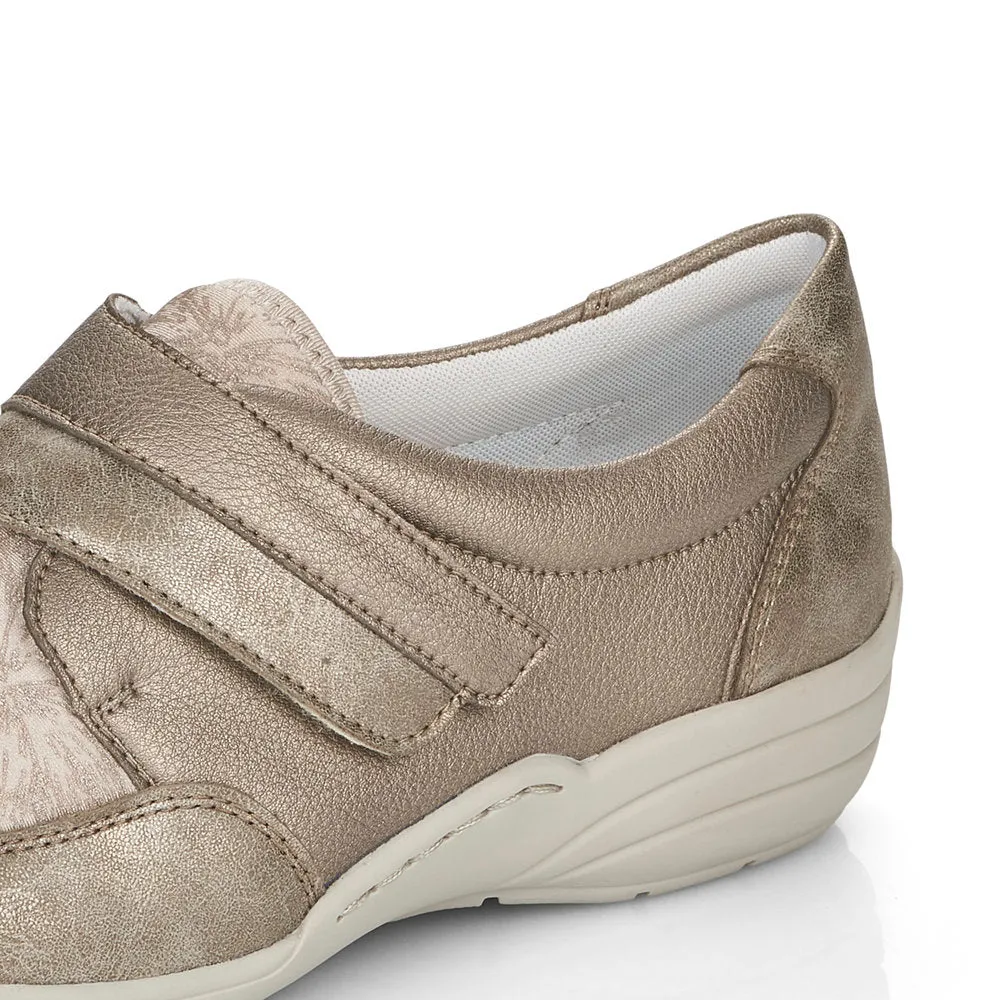 Ladies Strap Over Remonte Trainers Sneakers Ligt Bronze Metallic Wider Fit R7600-90 sale