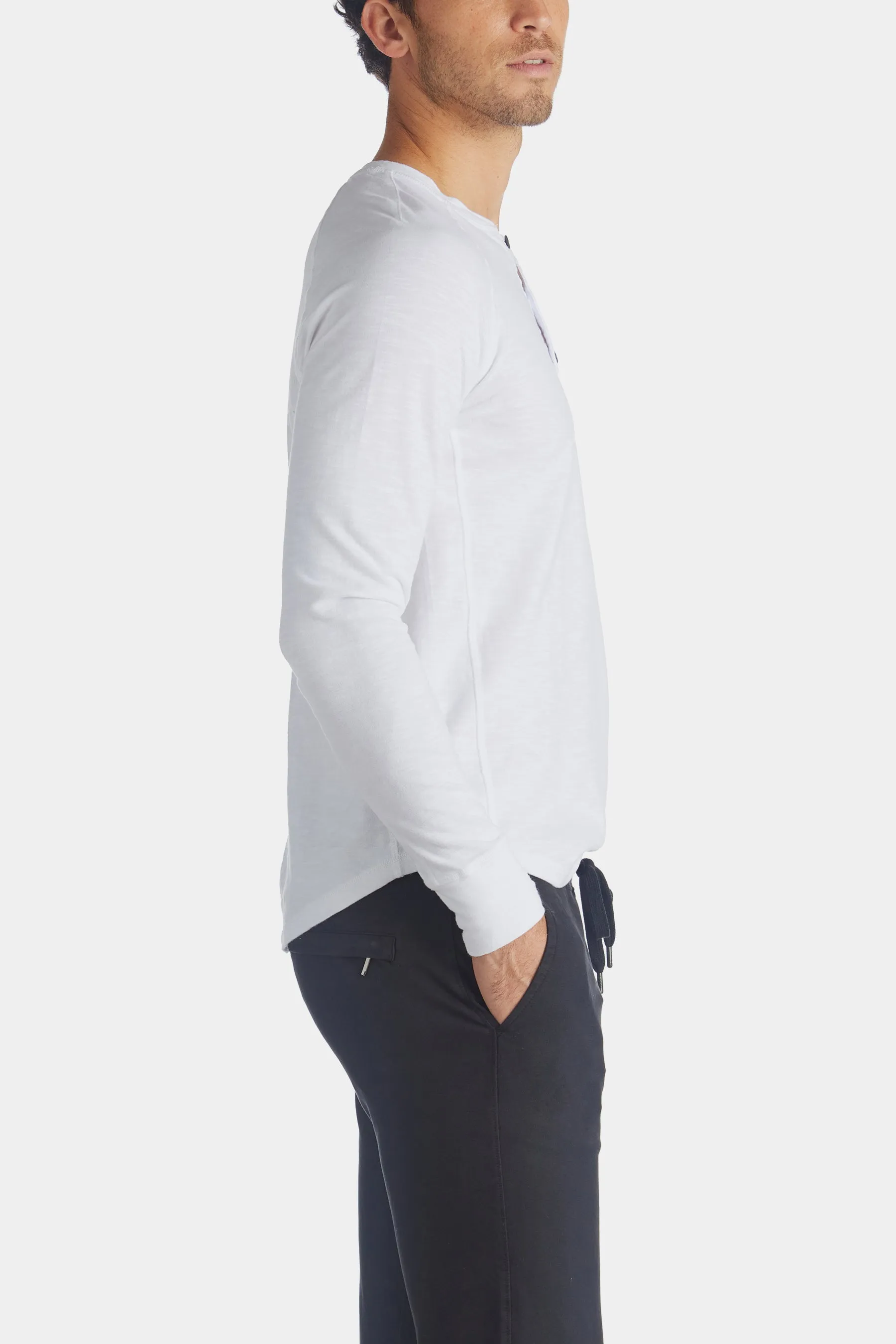 Long Sleeve Soft Slub Jersey Henley T-shirt