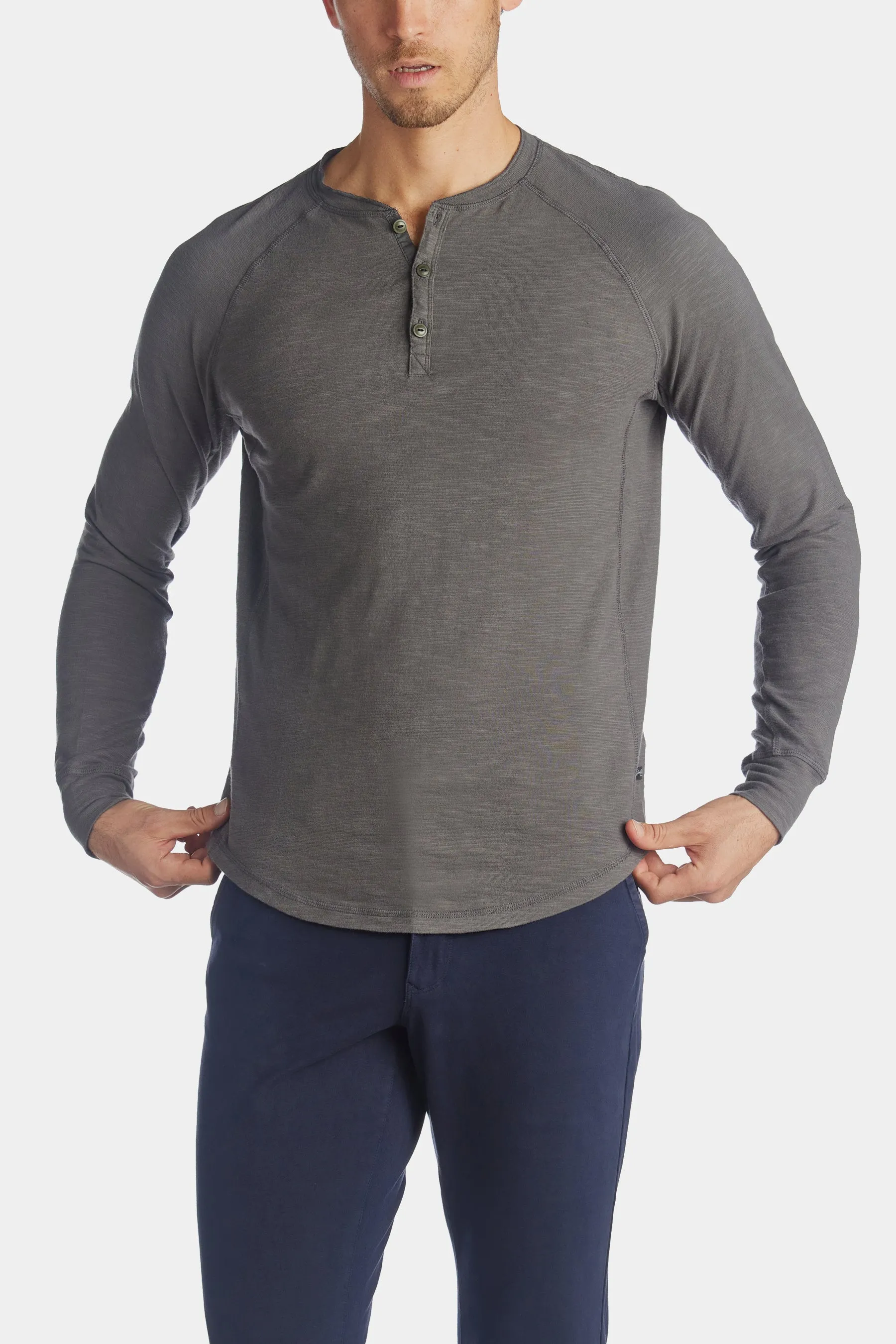 Long Sleeve Soft Slub Jersey Henley T-shirt